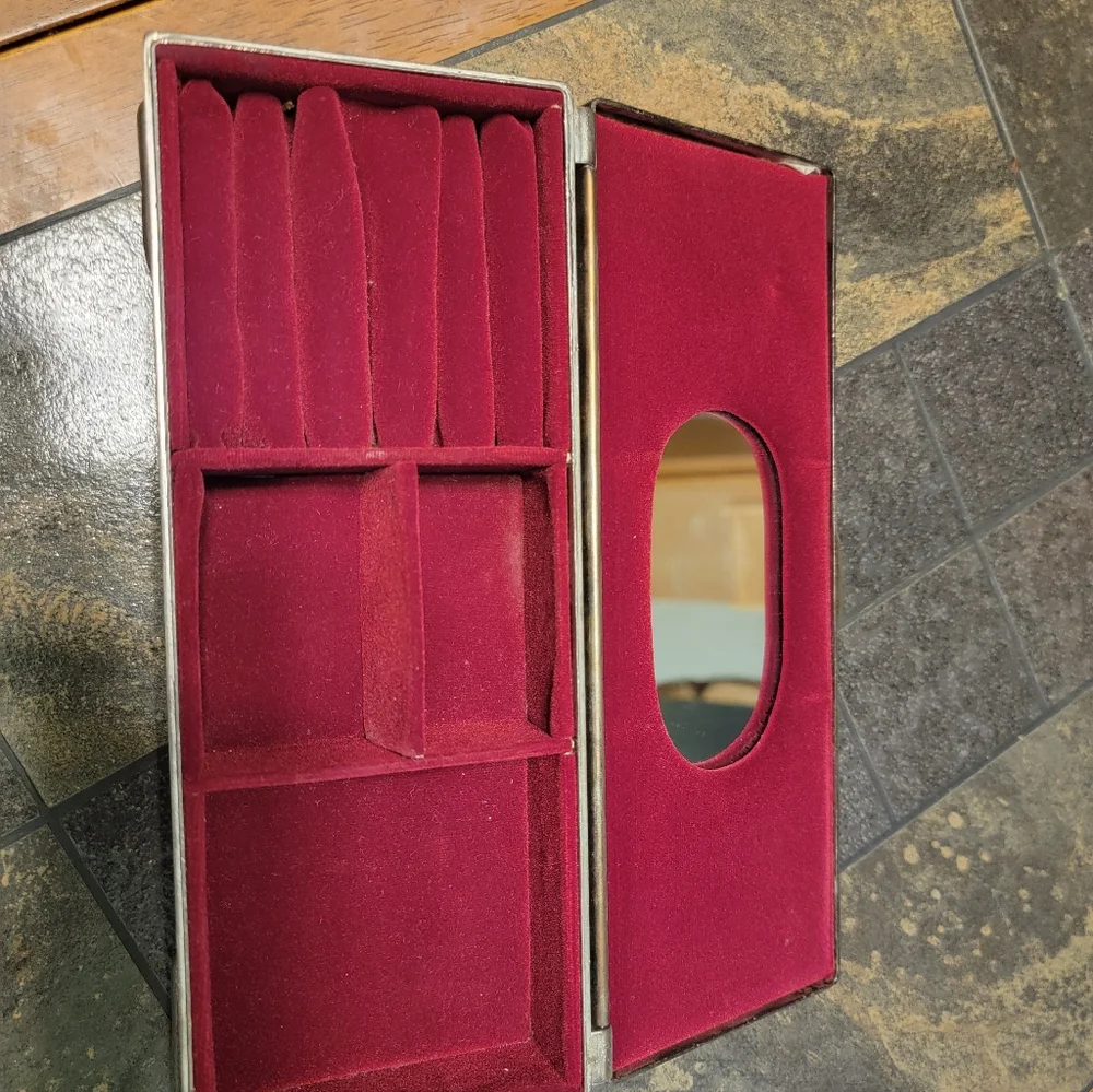 Vtg Godinger Silver Co Jewelry Box 1990's Rectangular Red‎ Velvet Lined Mirror